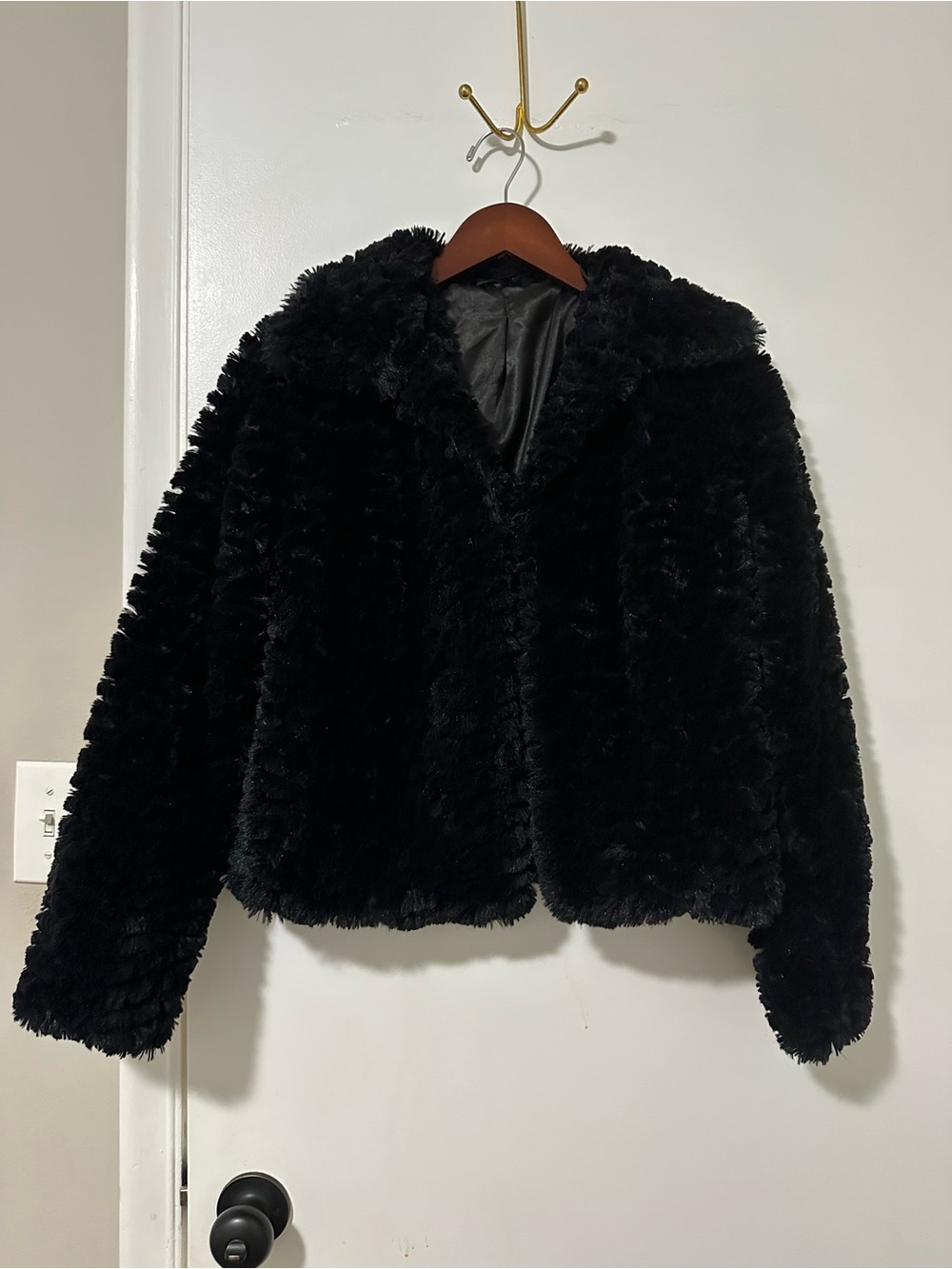 Women's Black Faux Fur Teddy Jacket - Plush Warm Coat